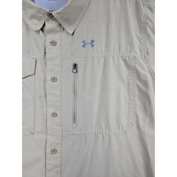 Under Armour All Seasons Gear Short Sleeve Button Up Shirt Men's XL Tan Vented - Picture 3 of 12